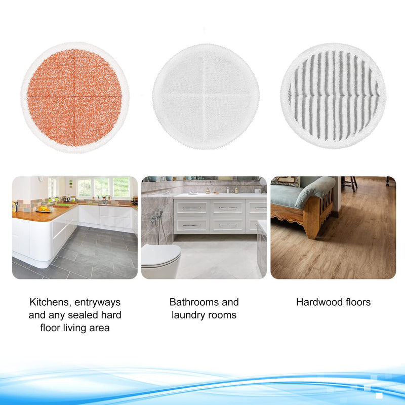 6 Pack Mop Pads Replacement Compatible with Bissell Spinwave Mops 2124 2039 2037 2039A Series Steam Mop Pads for Bissell Spinwave Hard Floor Cleaning Kits 2 Soft Pads, 2 Scrubby and 2 Heavy Scrub Pads Bissell Spinwave- 6 Pack(2 White+ 2 Gray+ 2 Orange)