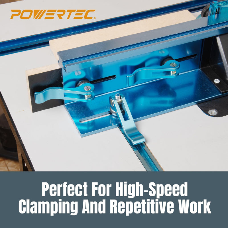 POWERTEC 4PK, 1/4”-20 Cam Clamp, Lever Clamp w/ 3" T Track Bolts, T Track clamp for Drill Press, Router Table, Work Bench, CNC Machine, Miter Saw, T Track Accessories for woodworking (71501) 1/4"-20 Cam Clamp, 4PK
