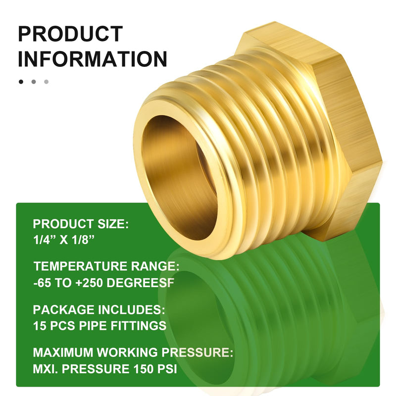 TAISHER 2PCS Brass Reducer Hex Bushing Threaded Pipe Fitting 1/4" NPT Male x 1/8" NPT Female Adapter 1/4" MNPT x 1/8" FNPT 2 - NewNest Australia