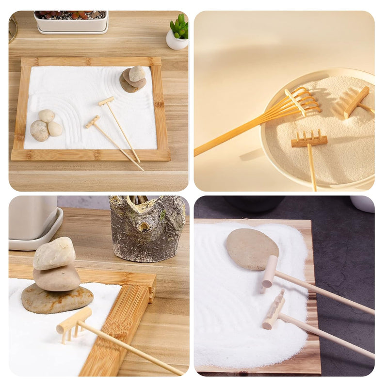 7pcs Miniature Tabletop Rock Sand Zen Garden Accessories, Mini Zen Garden Rake Tools, Zen Sand Garden Rake Set, Small Rakes for Garden Beds, Mini Sand Stamp Rakes for Home Gift Garden Decor