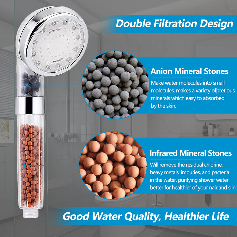 LED Shower Head with Handheld, High Pressure Shower Head with Hose, Holder & PTFE Tape etc, 3 Water Temperature-Controlled Water Saving Filtered Shower Head for Dry Hair& Skin A-LED shower head