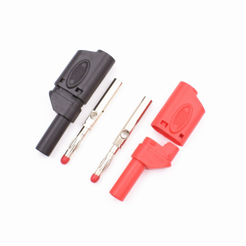10Pcs Safety Fully Insulated Multimeter Test Leads 4mm Banana Plugs Male Stackable Connectors with Banana Jack Adapters 10Pcs Red+Black