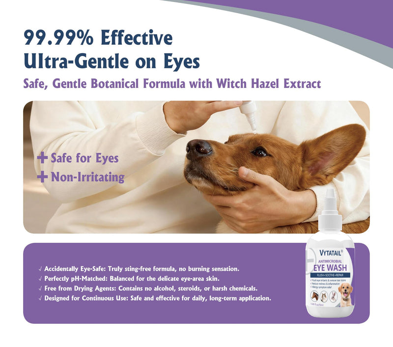 Dog and Cat Eye Wash | Gentle Eye Drops for Dogs and Cats to Flush and Soothe, Tear Stain Cleaner, Hydrating Formula for Pets 45ml