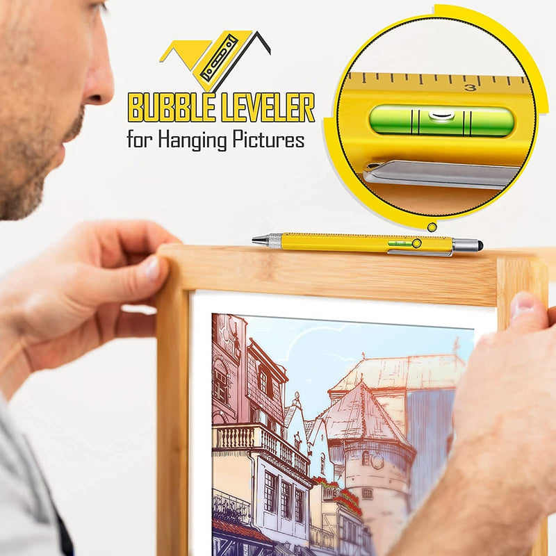 Multitool Pen Stocking Stuffers for Men: Gifts for Men Women Adults Dad Him Husband Who Have Everything Christmas Cool Gadgets Unique Birthday Gift Ideas Construction Engineer Woodworkers Carpenter 1 Yellow