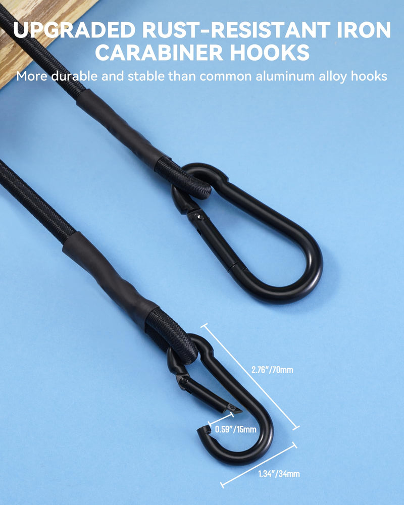 8 Pcs 12 Inch Heavy Duty Carabiner Bungee Cord Outdoor with 190 Lbs Max Break Strength, Black Bungee Straps with Upgraded Carabiner Hooks for Luggage Rack, Cargo, Hand Carts, Bike, Camping, etc 12''
