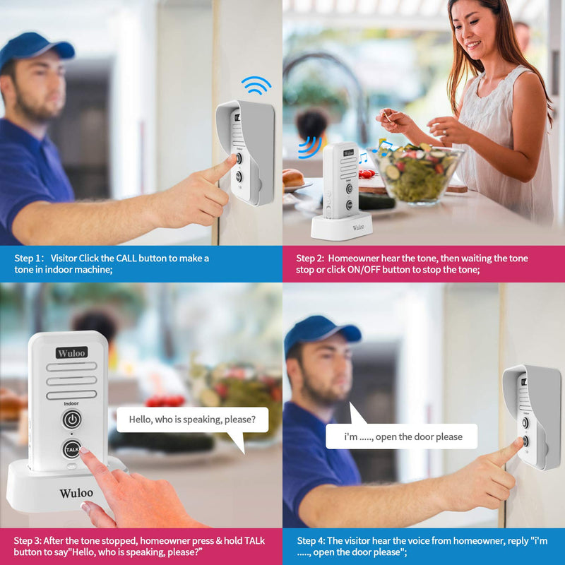 Wuloo Wireless Intercom Doorbell Chime for Home Intercomunicador (1&1-White) 1&1-White