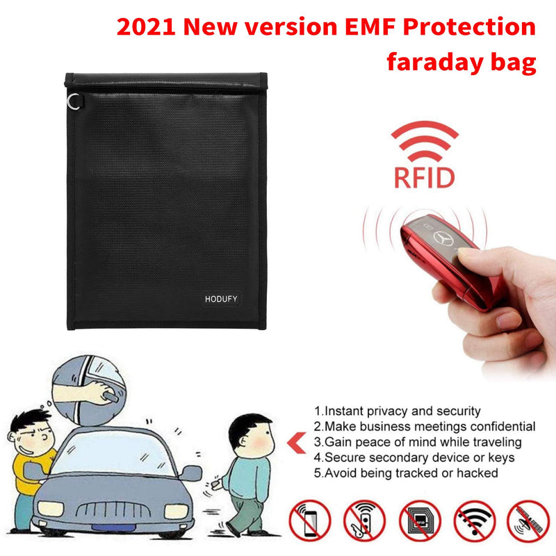 Faraday Bag (15 x 10 inches), Faraday Cage, Cell Phone Signal Jammer, Faraday Key Fob Protector, RFID Faraday Pouch Signal Blocker Anti-Theft Pouch, Anti-Hacking Case Blocker (Black) Black