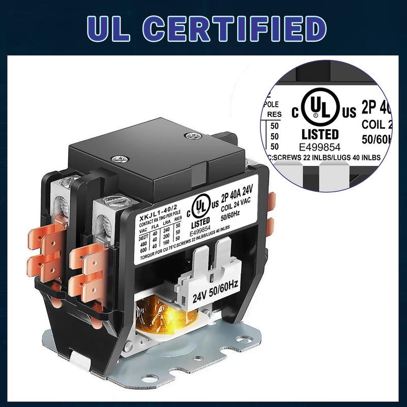 HVAC Motor Contactor, 24V 40 Amp Coil 2 Pole Replacement Relays Compatible with C230B, Air Conditioner, Heat Pump, Refrigeration Systems