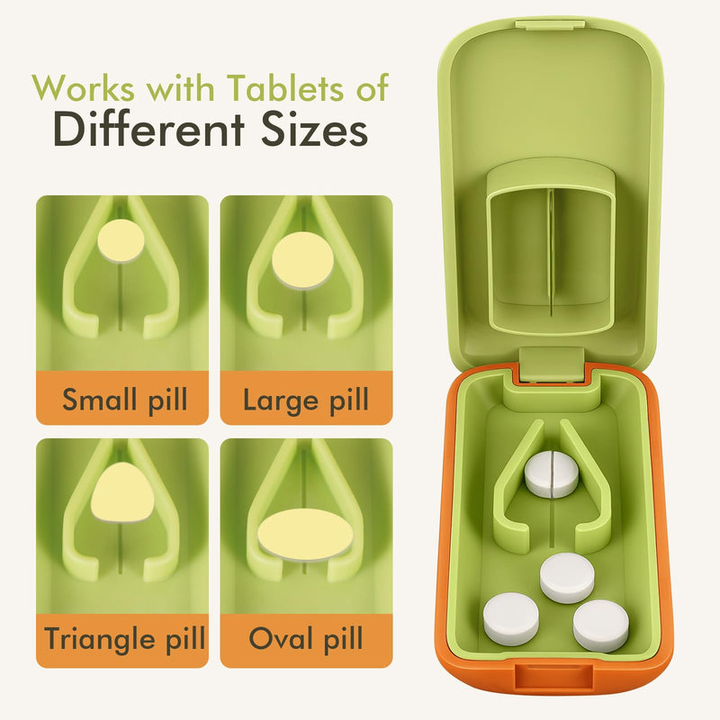 JohnBee Pill Cutter - Sharp & Durable Silicone Pill Splitter, Non-Slip Base, Portable Tablet Cutter for Daily Medication, Vitamins & Supplements. Designed for Swallowing Difficulties & Pets (Green) Green