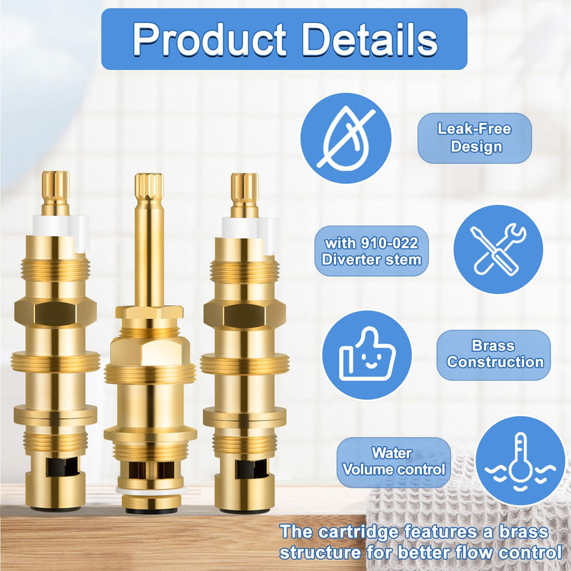 910-030 Ceramic Disc Cartridge Replacement and 910-022 Diverter Stem, Compatible with Price/Pfister Shower Valve and Faucet Stem, include Hot Cold and Diverter, Brass Construction