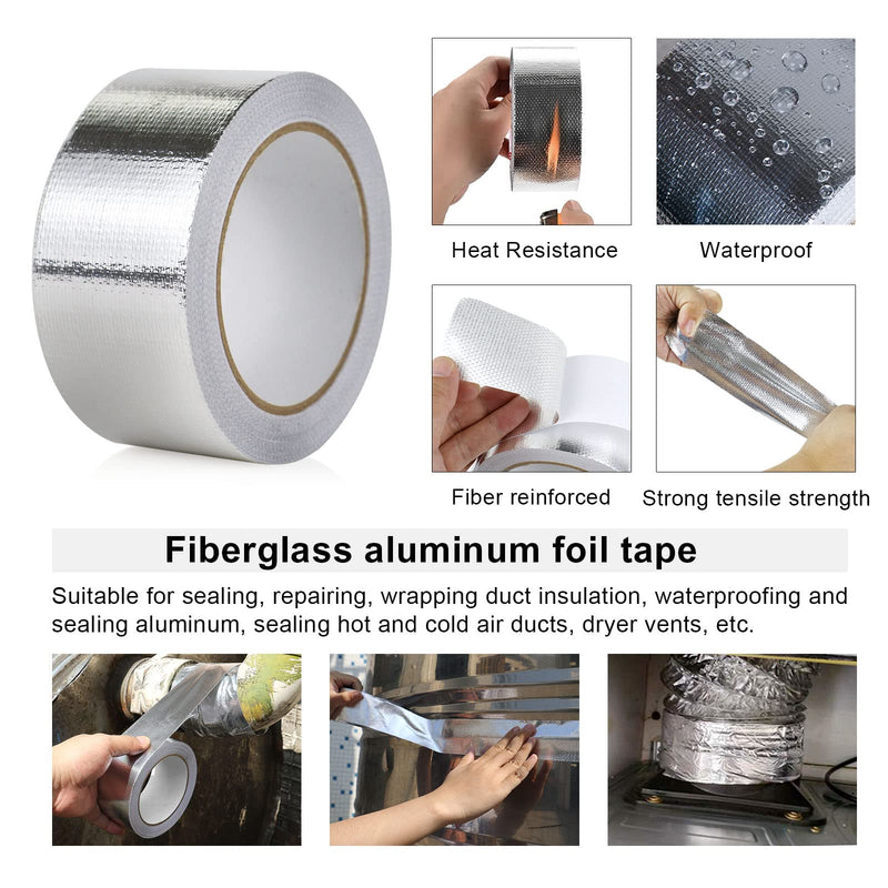 BOMEI PACK 1 Roll Aluminum Foil Heat Shield Tape Cool Tape 2 Inch x 66 ft Heat Reflective Heat Shield Thermal Barrier Foil Tape Heat Resistant Tape for Hose and Auto Use 2in*66ft