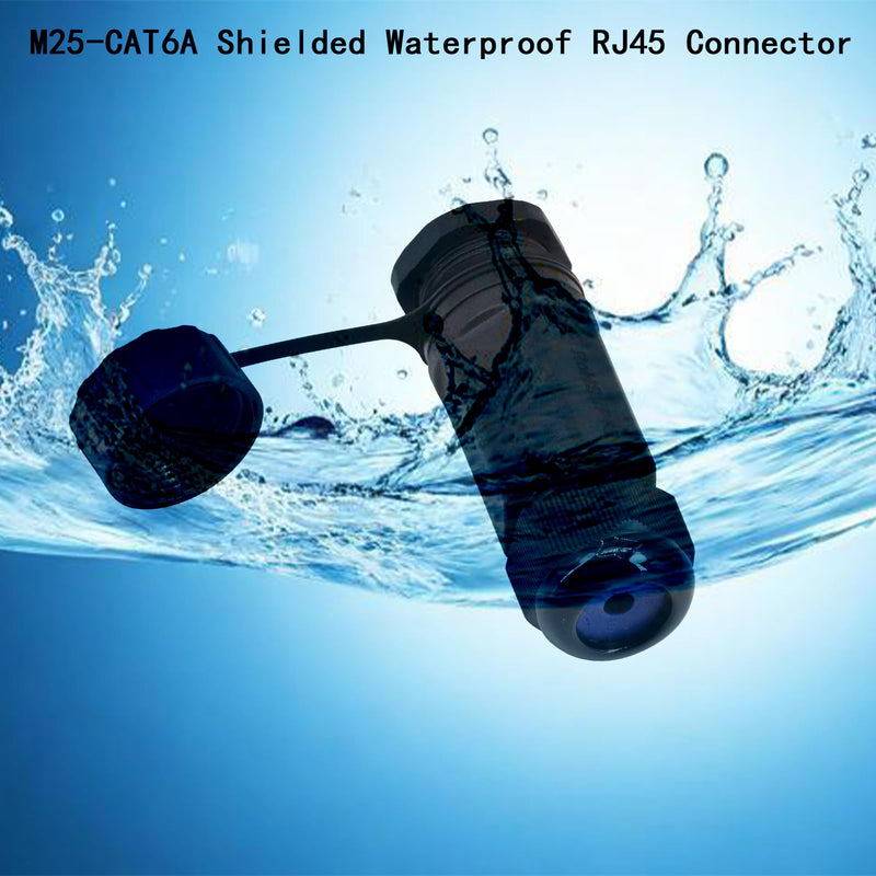 5 Pack M25 RJ45 Waterproof Connector, Shielded CAT6A Ethernet Coupler, IP68 Network Extension for Outdoor IP Camera, LED Signage & Industrial LAN, 10Gbps Female to Female Tool-Free Adapter 5PCS