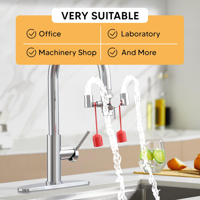 Faucet Mounted Eyewash Station with Cover-Faucet Mounted Emergency Eye Wash Station Sink Attachment-Kit for Lab, Factory-Industry Site-Office Home-5X Common Sink Adapter-1X Note Card-1X Warning Postx