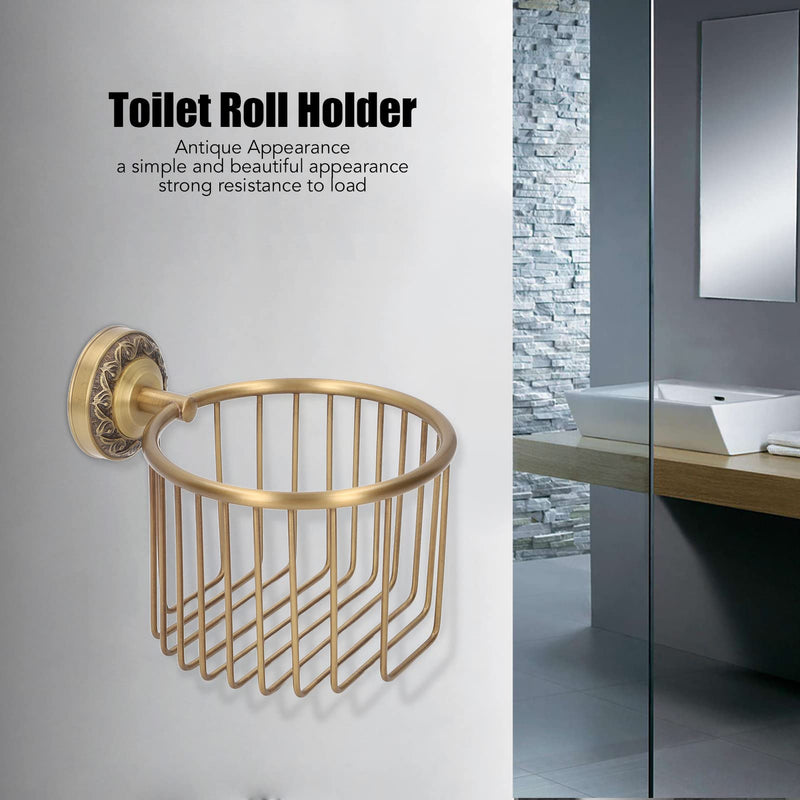 Brass Antique Toilet Roll Holder, Wall Mount No Punch Shiny Rusty resistants with Accessories for Bathroom Tissue Roll Dispenser