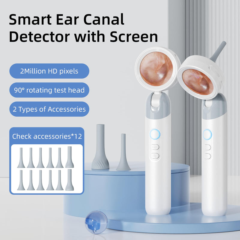 Qimic Otoscope Ear Camera with 1.38'' Screen, 1080P Ear Scope with 4 LEDs, 12 Silicone Specula Tips, Support Photo and Video, PC View, Ideal Pocket Otoscope for Adults, Kids and Pets white