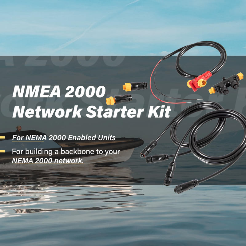 NMEA 2000 Network Starter Kit for Lowrance Simrad B&G Navico Garmin Networks/Fishfinder/Chartplotter, Includes Backbone Cables丨Drop Cables丨 Tees丨 Terminators Kits, IP67 Waterproof