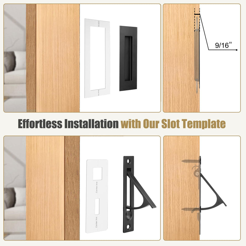 HBL' Pocket Door Hardware Set – 2 Recessed Flush Finger Pulls & 1 Edge Pull, Made of 304 Stainless Steel, Template Included, Black. ‎1 Pack Recessed Pull Handle + Edge Handles