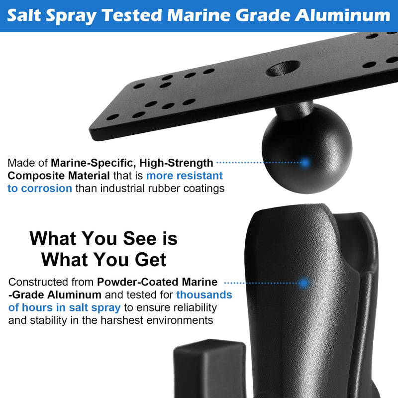 Aluminum Fish Finder Mount with T-Bolt Track Ball, Depth Finder Mount with 1.5"/C Size Ball for Boat/Kayak Track, Marine Electronic Stand, Compatible with Garmin, Lowrance, Humminbird and More