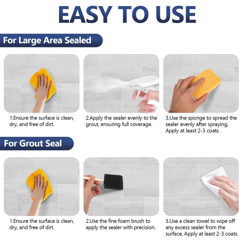 Grout Sealer,17.6 OZ Waterproof Grout Sealer for Shower, Floor, Kitchen - 100% Safe Tile Sealer Spray - Long Lasting Clear Grout Sealant for Stone, Bathroom, Marble - Indoor & Outdoor