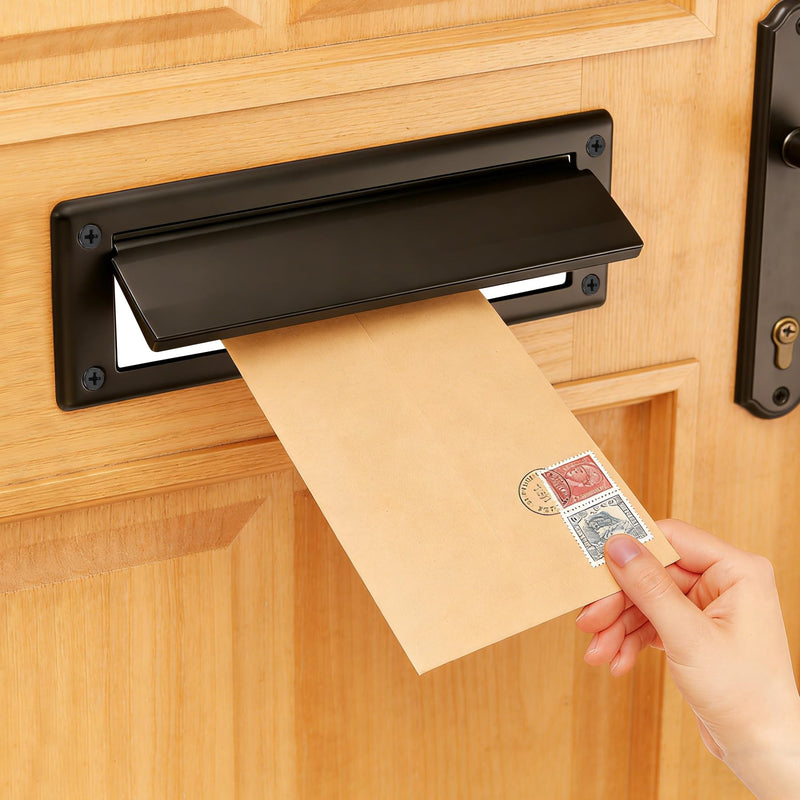 1 Pack Mail Slot, 13 inch, Upgrade Well Made Stainless Steel Door Mail Slots for Front Door, Matte Black