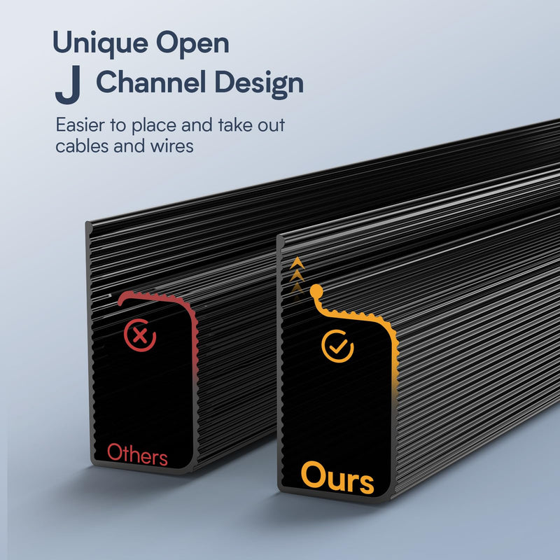 4 Pack Delamu Cable Management Under Desk- J Channel Cable Raceway, 62.8'' Cord Cover Hider- Self Adhesive Cord Cable Organizer for Desk Wire Management- Cable Management Tray, 4X15.7'', Black