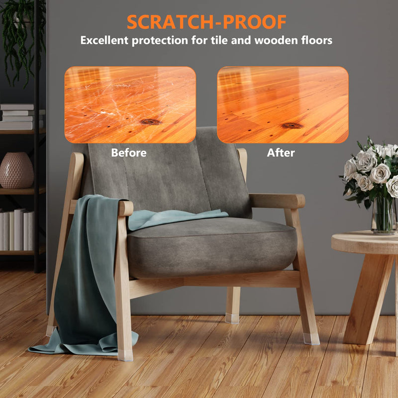 BAIPOK 36pcs Square Chair Leg Floor Protectors, Furniture Felt Pads for Hardwood Floors, Furniture Sliders for Chair Legs, Floor Protectors for Chairs, Silicone Chair Leg Caps Cover, Large, Clear Square L (1.25'' -1.60'') Transparent-36pcs