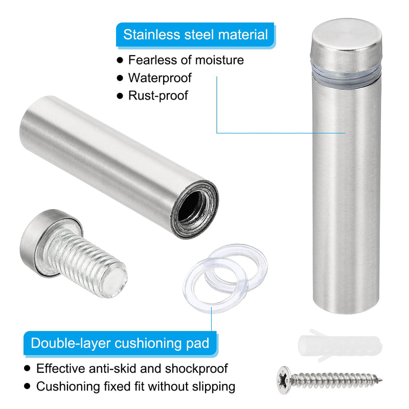 PATIKIL 5/8 x 2.4 inch Sign Standoff Screws, 24 Set Stainless Steel Wall Standoff Mounting Hardware Advertising Glass Nail for Hanging Acrylic Picture Frame Acrylic Panel, Silver