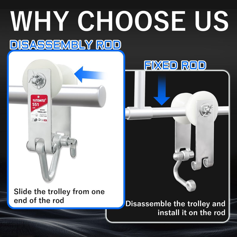Mini Beam Trolley, Pipe Trolley with 551 Lbs Load Capacity Silver Finish Nylon Roller Cast Steel Material, Fits 1.37" to 2.36" Wide Strut Channels(1 Pcs)