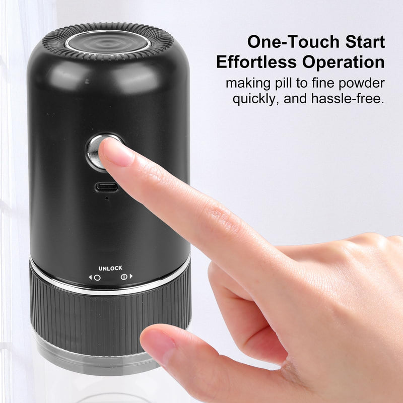 Electric Pill Crusher,Electric Pill Grinder, Adjustable Coarse to Fine Grind, Portable Cordless Ceramic Grinder, Easy Clean & Washable