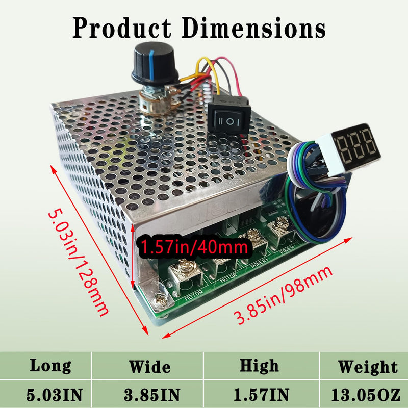 60A PWM DC Motor Speed Controller,12V/24V/36V/48V LED Display Stepless Speed Control with Forward-Brake-Reverse Switch & Adjustable Potentiometer for Brushed Motors (with Shell) 60A