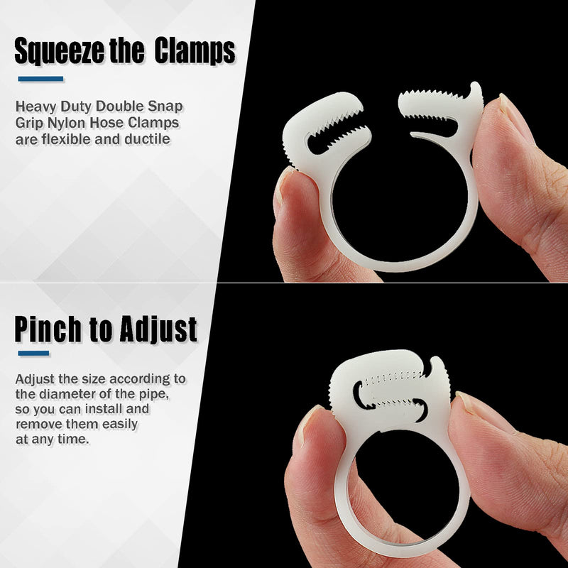 20Pcs 1/2" Heavy Duty Double Snap Grip Nylon Hose Clamps, Several Ratcheting Adjustable Clamp, Plastic Snap Ratcheting Clamps Assortment 12#