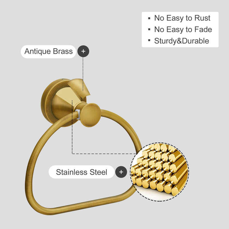 Brass Bathroom Hand Towel Holder, Antique Brass Towel Ring Holder, Wall Mounted Towel Rack Hanger Home Half Round Bathroom Hardware Accessory Modern
