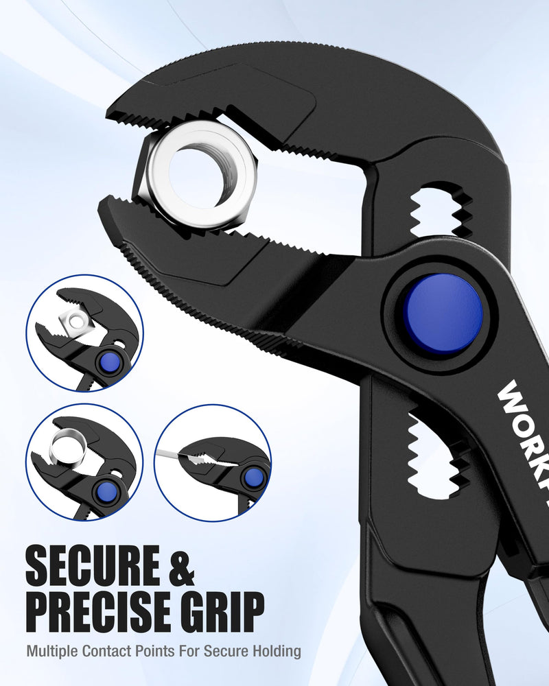 WORKPRO 4-Piece Mini Pliers Set with Pouch, Pocket Pliers Gift for Man | 4-Inch Plier Wrench, Slip Joint Plier, Water Pump Plier, 4.5-Inch Long Nose Slip Joint Plier, Alloy Steel, Anti-Rust Coating Black 4-Pieces Pliers Set