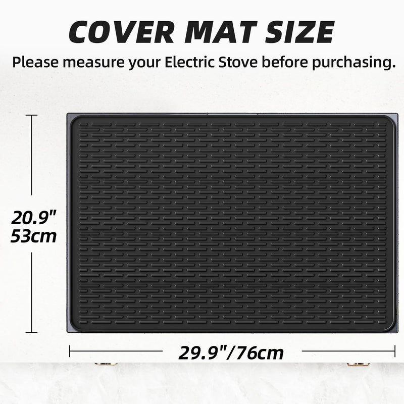 LOPNUR Electric Stove Cover for Stove Top, 30"x21" Silicone Stove Mat for Glass Top Stove Cover Protector, Heat Resistant Induction Cooktop Protector, Non-Slip Kitchen Glass Cooktop Protector, Black 30"L x 21"W