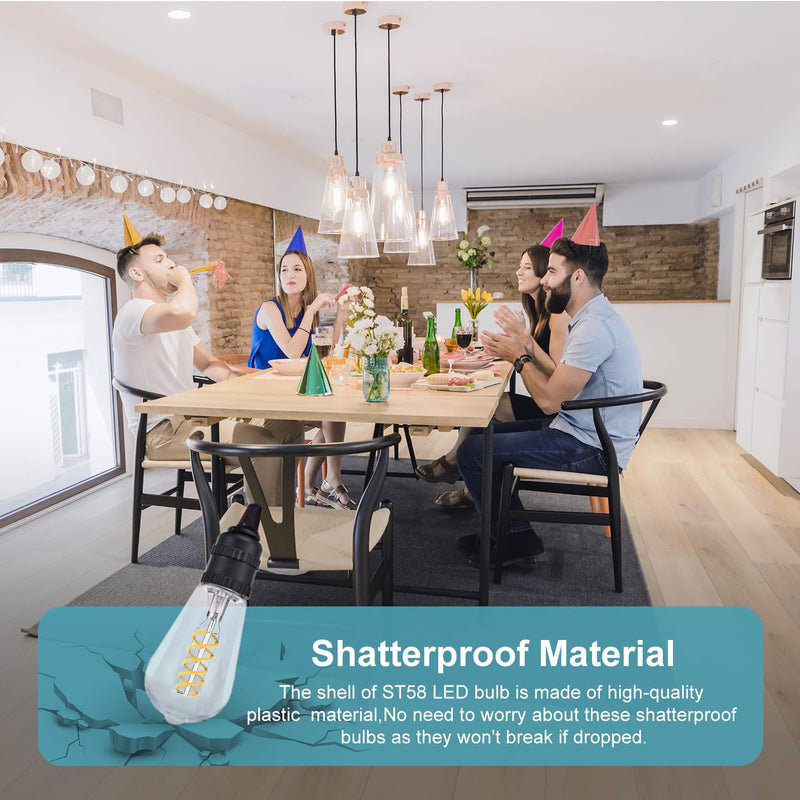 12 Pack Shtterproof Vintage LED Edison Bulbs, Led Light Bulb 60W Equivalent, Non-Dimmable Led Bulbs, High Brightness 700 LM Neutral White 4000K, ST58 Antique Filament Bulbs CRI 80. Neutral White 4000k 12pack