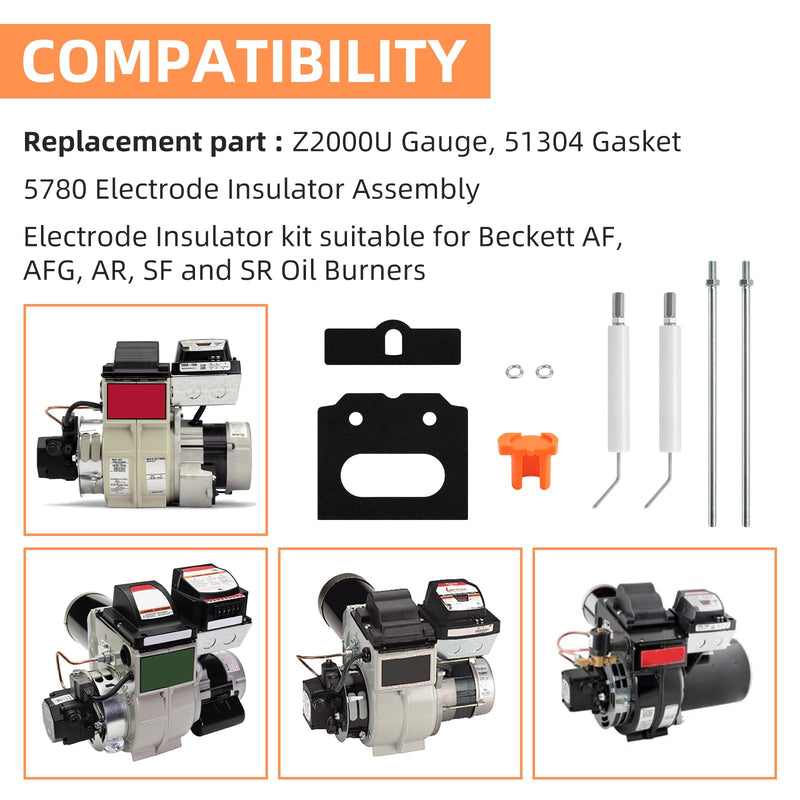 5780 Electrode Insulator Assembly Kit for Beckett Oil Burners | Electrode Insulator kit With Z2000 Setting Gauge, 51304 Transformer Gasket，Fits for Oil Burners AF/AFG/SF/SR/AFII Models