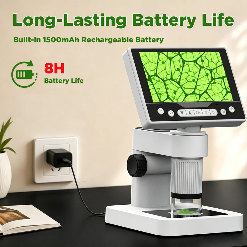 Digital Microscope, 12MP 1080P Handheld Microscope with 8 Adjustable LED Lights, 5" LCD Screen Coin Microscope 1000X, USB Microscope for Windows/MacOS, White