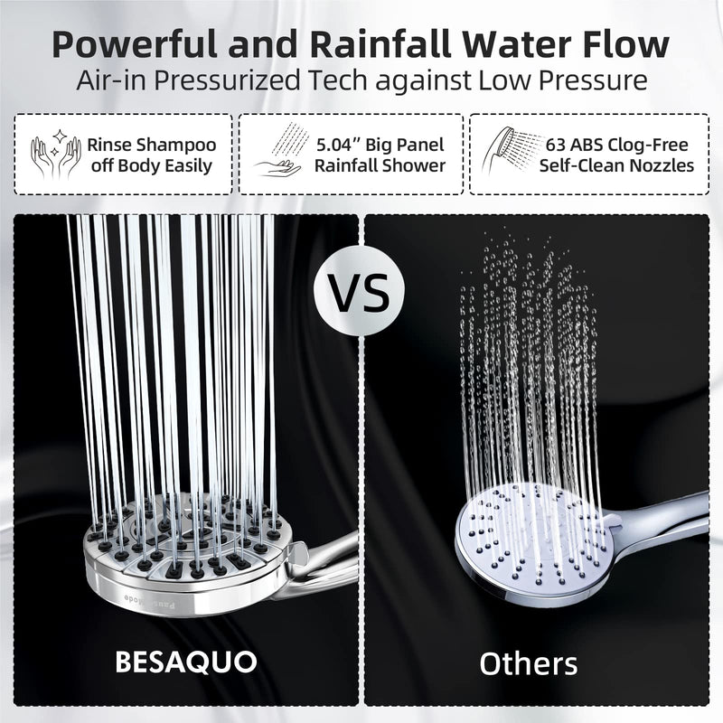 Shower Head,10 Functions High Pressure shower head with handheld, Built-in Pause Mode & Power Wash, Non-Clogging Nozzles High Flow Hand Held Shower Head, Leakproof 6ft Hose&Adjustable Bracket 10 Functions High Pressure Handheld Shower Head Premium Chrome