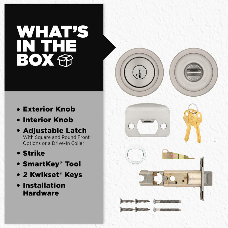 Kwikset Tylo Entry Door Knob with Lock and Key, Secure Keyed Handle Exterior, Front Entrance and Bedroom, Satin Nickel, Pick Resistant SmartKey Rekey Security and Microban 1 Pack Keyed Entry with Smartkey