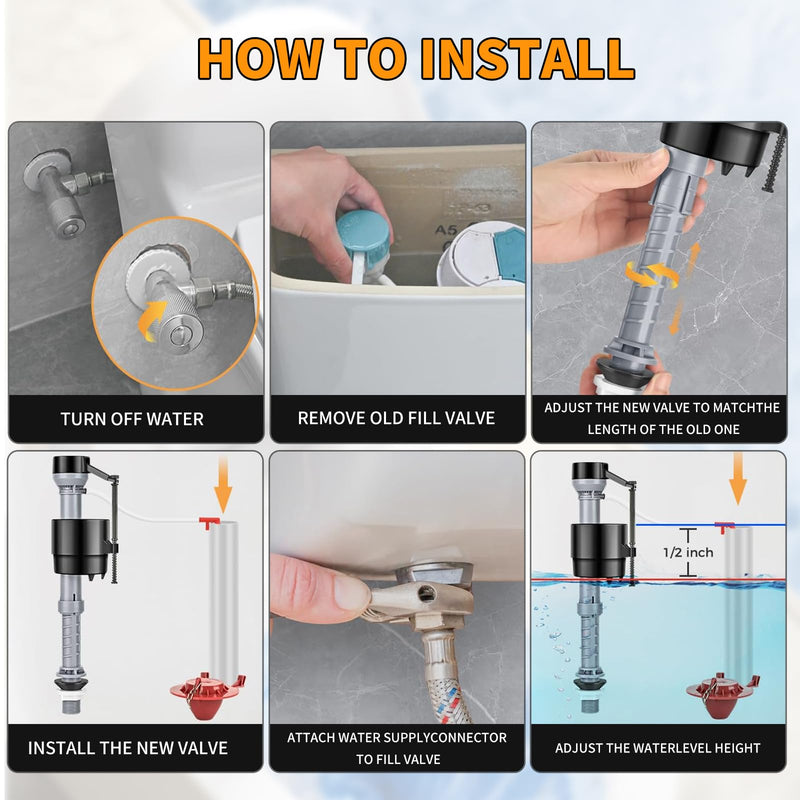 Universal Toilet Repair Kit Inside Tank, 2-Inch Flapper, Adjustable Fill Valve,Toilet Flusher Replacement Kit, Quiet and Easy to Install (Red)