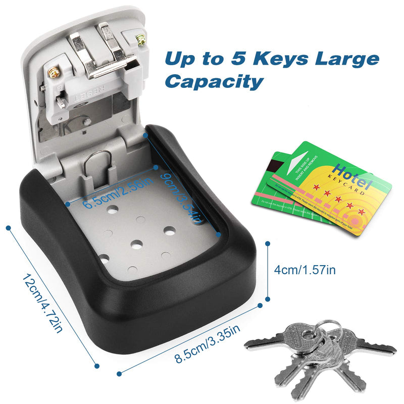 Key Lock Box, Combination Lock Box Wall Mounted Waterproof Key Storage Lock Box for Outdoor & Indoor 5 Keys Capacity Re-Settable Code 1 Pack