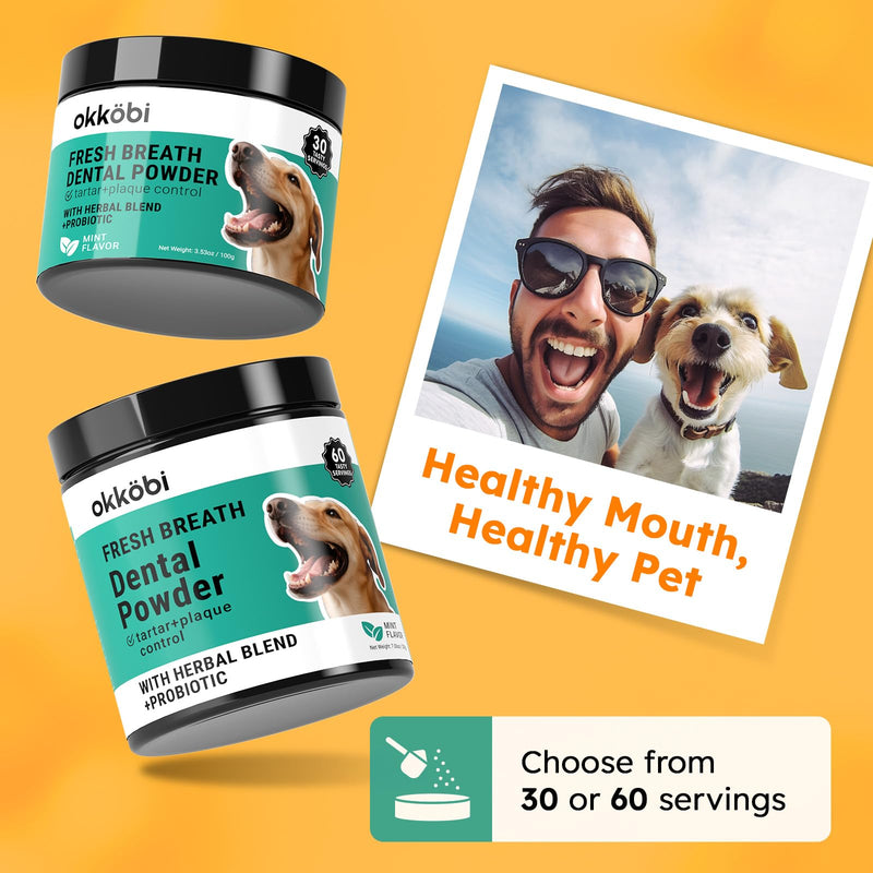 Dog Teeth Cleaning Powder - Dog Breath Freshener + Dental Care for Doggies & Cats + Tartar Remover for Teeth with Natural Ingredients + Probiotics Blend (Mint - 200g) 7.05 Ounce (Pack of 1)