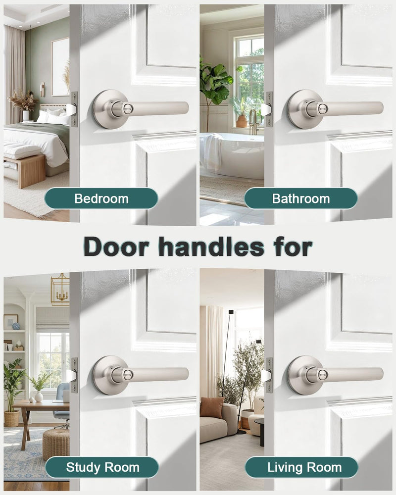 GOBEKOR Brushed Nickel Door Handles Privacy Door Levers with Lock,Heavy Duty Interior Door Handles for Bedroom and Bathroom,Sleek Round Door Lever Satin Nickel with No Key Privacy Door Handle 1