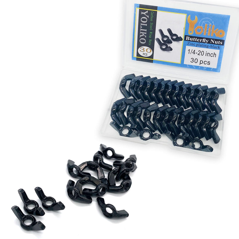 30 PCS 1/4-20 Inch Wingnuts, Quality Carbon Steel Wing Nuts Black Zinc Plated Fasteners Parts Butterfly Nut, Hand Twist Tighten Hardware Nuts Butterfly Wing-Nut 1/4-20” Assorted Kit 1/4-20"-30Pcs-Black