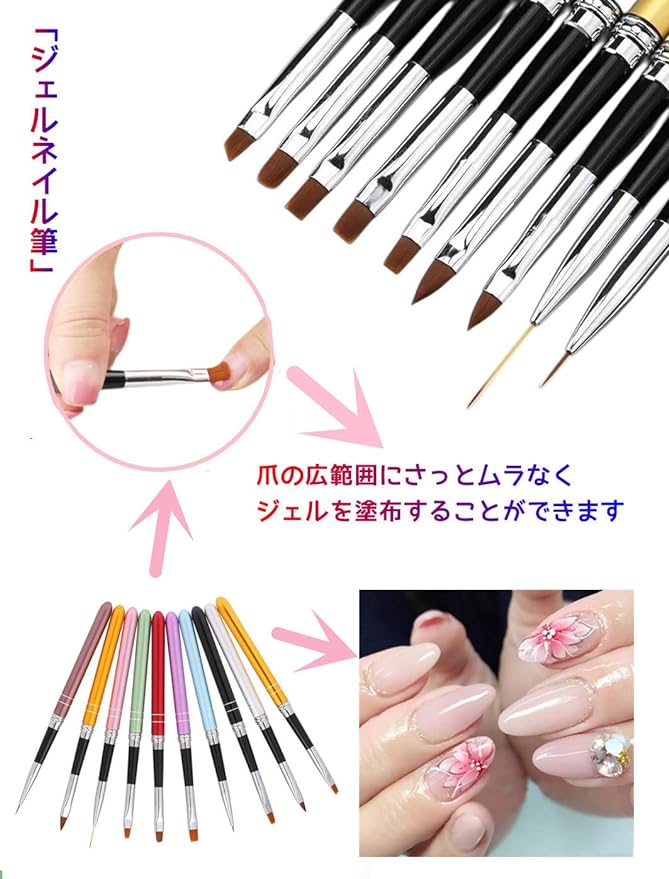 Chimoto Gel Nail Brush, Gel Nail Brush, Set of 10, Nail Art Brush, Cap Included, Nail Art Brush, French Brush, Oval Brush, Round Brush, Square Brush, Flat Brush, Angular Brush, Stylish, Fine Brush - NewNest Australia