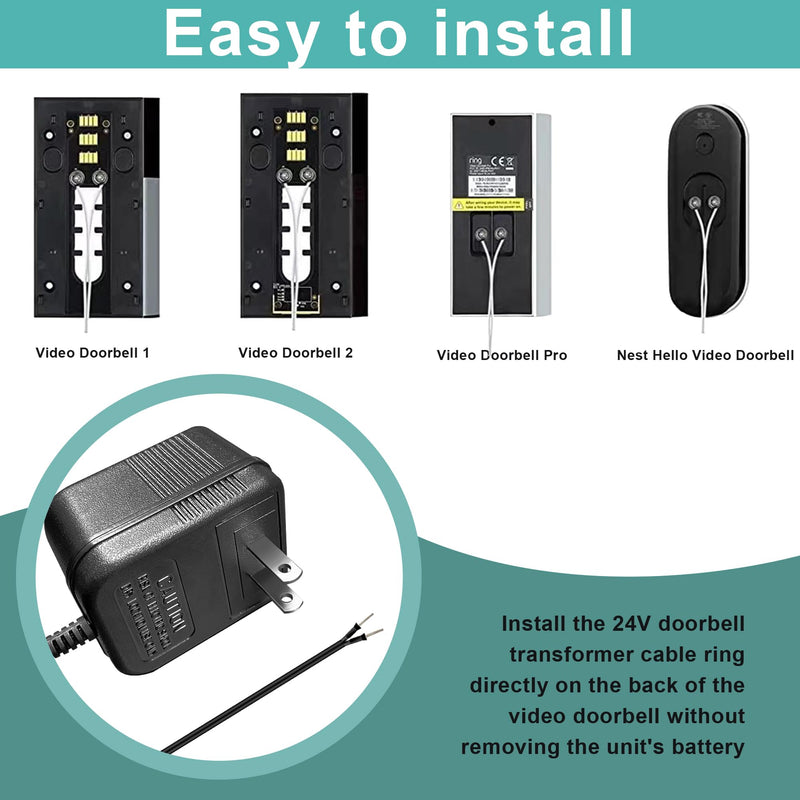 24 Volt Doorbell Power Adapter - 16.4ft Long C Wire Adapter, Doorbell Transformer Fits Ring, Nest Hello, Wyze, Eufy Video Doorbells and Ecobee,Sensi,Nest,Honeywell Thermostat(Black) 16.4 ft Black - NewNest Australia