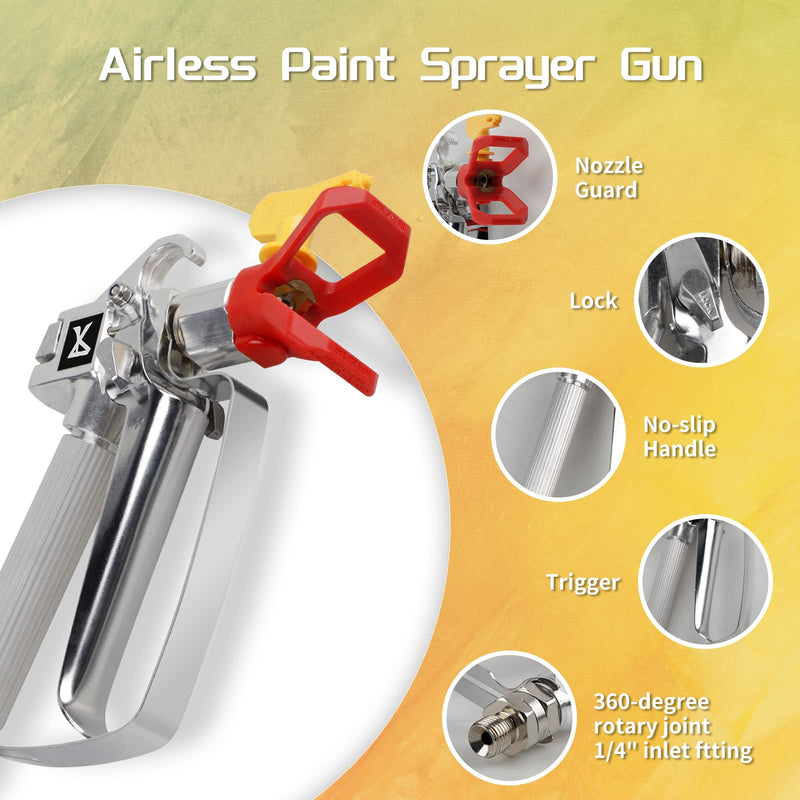 CPROSP Airless Paint Spray Gun, High Pressure 3600 PSI with 4 x Swivel Joint 211,515,517,621 and 6 x Filter Airless Paint Spray with Swivel Joint 211,515,517,621
