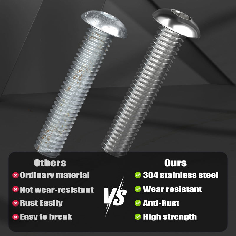 50Pcs 1/4-20 x 1-1/4" Button Head Socket Cap Bolts Screws, 304 Stainless Steel 18-8, Allen Hex Drive, Bright Finish, Fully Threaded, Hex Spanner Included (VG30307) 1/4*1-1/4(50pcs) Silver