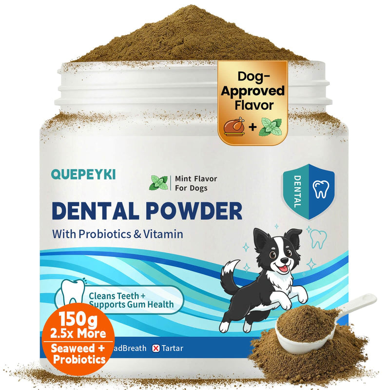 Dog Dental Powder & Breath Freshener for Daily Oral Care, Easy Sprinkle Food Topper with 1B CFU Probiotics, 1200mg Kelp, SHMP, Plaque & Tartar Support, Chicken Liver Flavor, 150g