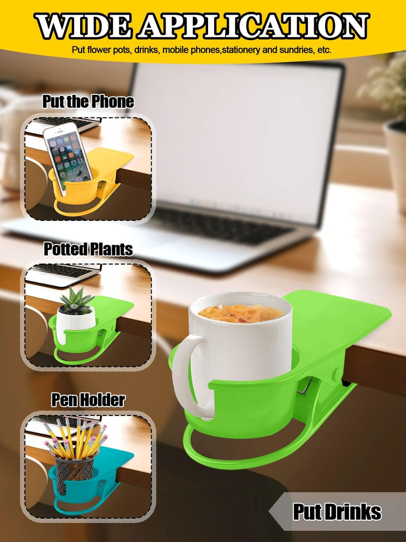3PCS Drinking Cup Holder Clip Kalolary Chair Desk Bottle Cup Stand DIY Glass Clamp Storage Saucer Clip with Groove for Potted Plant Beverage Coffee Mug Holder Clip for Home Office (Yellow Green Blue) 3PCS Blue Green Yellow